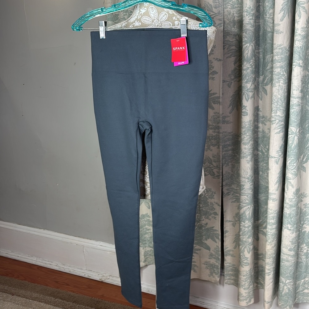 Spanx High Waisted Lame Shape Leggings Medium Steel Gray NWT